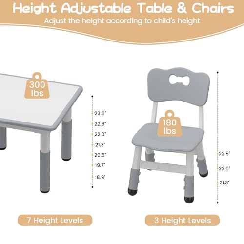 image for GAOMON Kids Table and 2 Chairs Set with Graffiti Desktop, Height Adjus