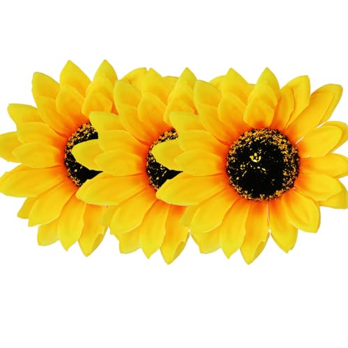 3PCS Yellow Hawaii Style Sunflower Hairpins Alligator Clips Hair Accessories for Party Beach Vacation Women Lady (3.9 inch)