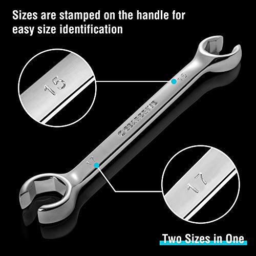 GEARDRIVE Flare Nut Wrench Set, Metric, 3-piece, 10-17mm, Chrome Vanadium Steel, Organizer Pouch Included