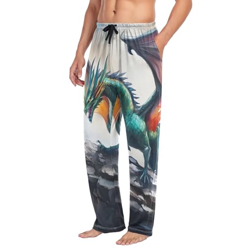 Vintage Dragon Rock Pajama Pants for Men Men's Separate Bottoms, Lounge Pants with Pockets S4