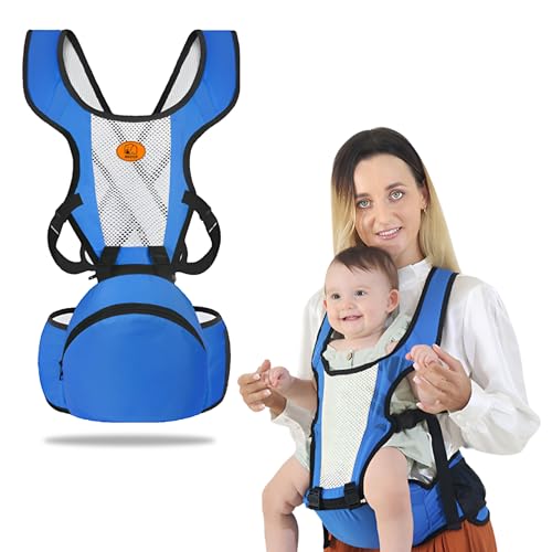 Image of Bembika Baby Carrier Newborn to Toddler with Hip Seat Multiple Positions Infant Carrier Soft Baby Holder Kangaroo Bag Sling Carrier for All Seasons - Blue