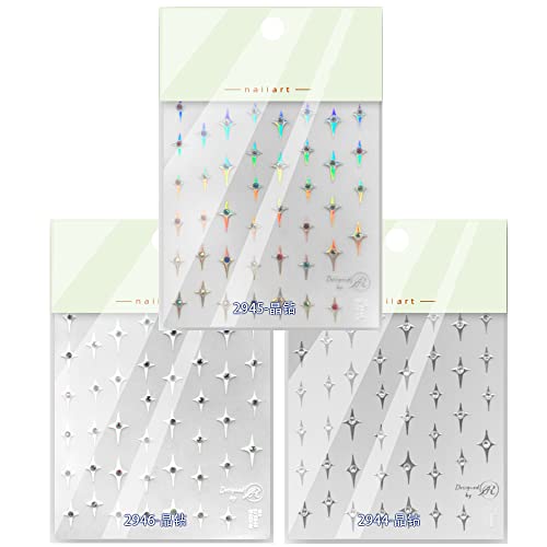 5D Nail Art Sticker Embossed Shiny Star Decal Stick Tip With Diamond For Salon Diy Acrylic Nails Design 3Sheets (White Moon Star) #TOP6