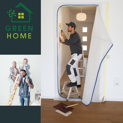 GREEN HOME Staubschutztür mit Reißverschluss | Staubschutz 1,10 x 2,20 m | Aus staubdichtem Polypropylen-Vlies | Set ohne Klebeband | Staubschutz für Türen bei Bauarbeiten & Renovierungen