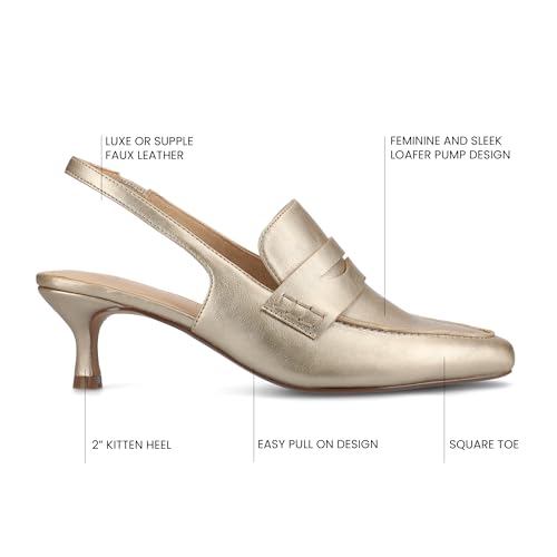 Journee Collection Womens Amory Penny Loafer Dress Pumps Cushioned Kitten Heel Sling Back Pull On Square Toe Shoes Champagne 9 Wide WOMENS US2