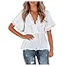 XUNN Blusa de manga corta para mujer con cuello en V y cuello de pico. Blanco XXXL