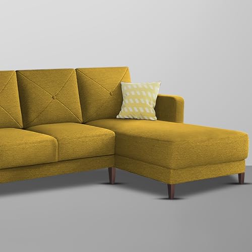Image of Baloney RHS 6 Seater L Shape Sofa Set for Living Room (Yellow Fabric) Premium Fabric Sofa
