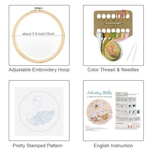 Image of Louise Maelys Swan Floral Embroidery Kit for Beginners DIY Gift Set | Cross Stitch Kit for Adults Creates Relaxing Crafts and DIY Needlepoint Kit for Handmade Decor, Gifts and Creative Hobbies