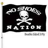 No Shoes Nation Flags 3x5 Outdoor Double Sided- Jolly Roger No Shoes Pirate Black Flag Banner with S