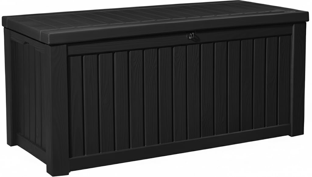 Centurion Supports Black Tungsten 450 Litre 119 Gallon Waterproof Extra Large Lockable Easy-Open Garden Storage Box In