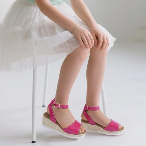 Image of PANDANINJIA Girls Wedge Sandals Espadrilles Platform Heels for Girls Dress Shoes Ankle Strap Little Big Kids Sandals Summer Shoes