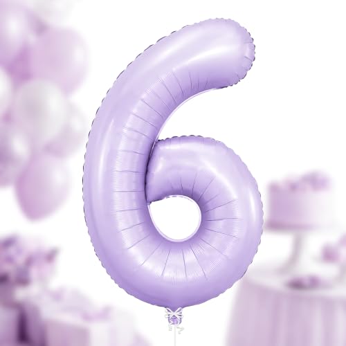 Image of Katchon, 40 Inch Light Purple Number 6 Balloon For 6th Birthday Decorations
