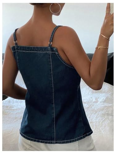 Women's Tie Front Denim Tops Y2K Sleeveless Jean Shirt Split Summer Camisole Top3