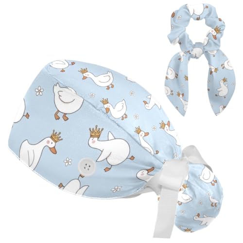 Image of Butterfly Scrub Cap Women with Ponytail & Buttons Adjustable Surgical Nurse Hat with Cotton Sweatband for Long Hair