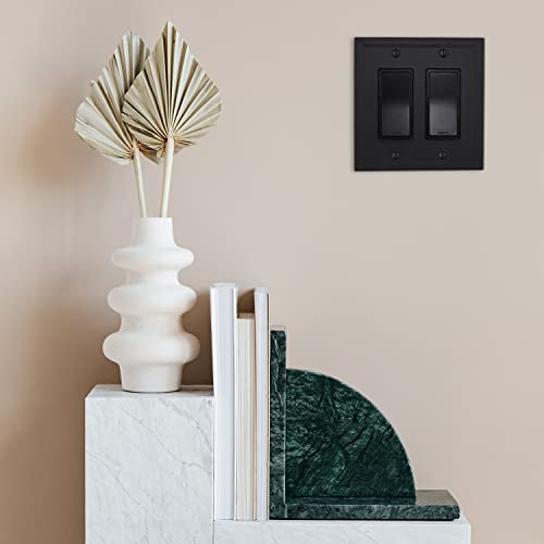 Questech Décor Double Rocker Insulated Light Switch Cover, 2-Gang Electrical Wall Plate, Double Switch Decorator Standard Size Gfci Receptacle Cover, Decorative Cornice Design, Graphite Black #TOP6