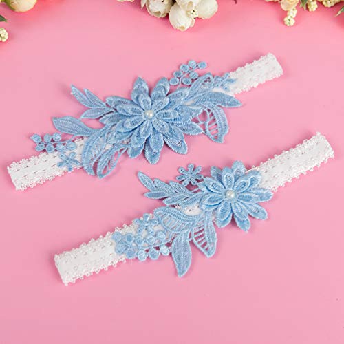 Wedding Garters For Bride Lace Bridal Garter Belt Set With Floral Blue Garter (Medium) #TOP4