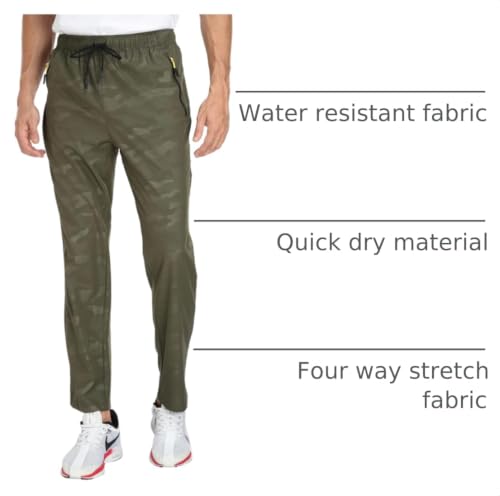 Image of Men's Elastic Waist Hiking Pants Water Resistant Quick-Dry Lightweight Outdoor Sweatpants with Zipper Pockets