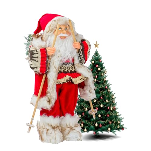 Avilia Decoração de Natal de Pai Natal vermelho com saco de presentes e esqui de 40 cm, ideal para decorar casa, escritório ou loja. Excelente também como ideia de presente: materiais resistentes e