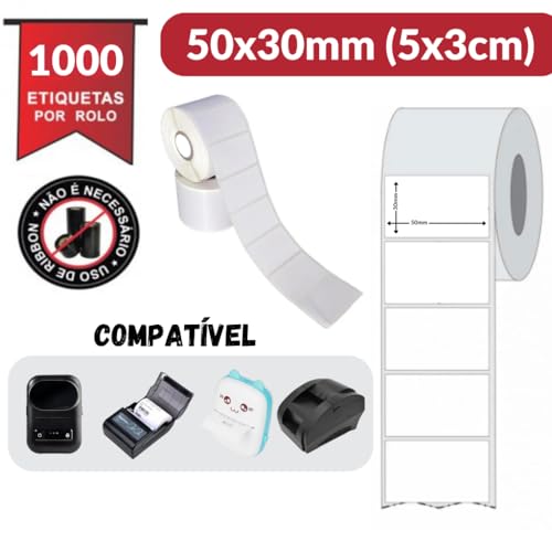 Bobina Etiqueta Térmica Adesiva Compatível com Impressoras Térmicas StartBox Brasil (50x30mm (5x3cm)