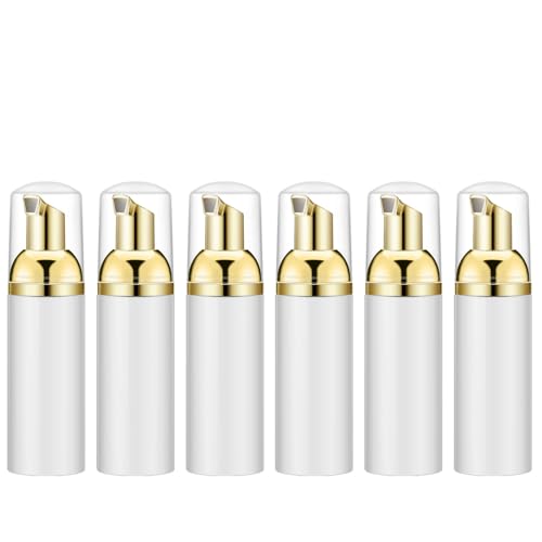 Image of 1.7Oz Foam Bottle with Gold Pump (6PCS).Empty Travel Foaming Dispensers for Soap,Shampoo (50ml,White)