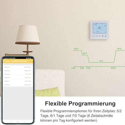 KETOTEK Smart Thermostat Fussbodenheizung Elektrisch WiFi 16A Kompatibel mit Alexa, Raumthermostat Elektrische Fußbodenheizung Digital WLAN 230V mit Smart Life/Tuya APP Steuerung, Weiß, Unterputz