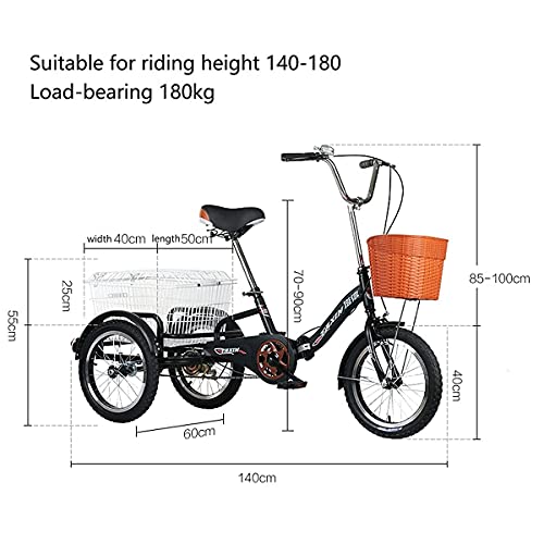 Bicicleta triciclo plegable DINNA de 16 pulgadas para adultos, monocarga, con canasto grande y timbre, para recreo, compras y ejercicio miniatura 3