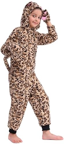 Wizland Fleece Leopard Costume for Kids One Piece Cheetah Costume Cat Onesie Cheetah Onesie Kids 6-8 - 2