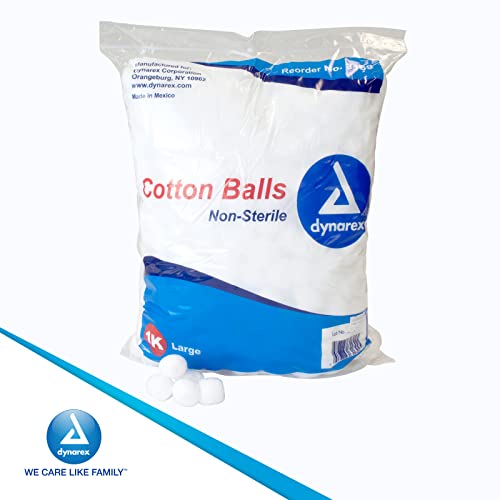 Dynarex Cotton Balls, Non-Sterile And Large Sized, Latex-Free And Absorbent, For Skin Cleansing, Crafts, & As Makeup Remover, Ships As 1 Bag Of 1000 Cotton Balls, 1 Bag Of 1000 Dynarex Cotton Balls #TOP6