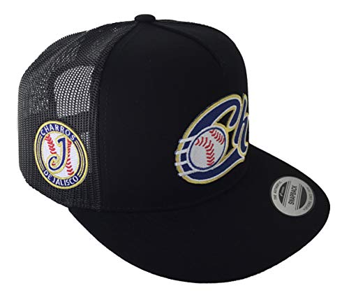 Charros De Jalisco Logo obalado 3 Logos 2 al lado derecho hat Black mesh miniatura 3