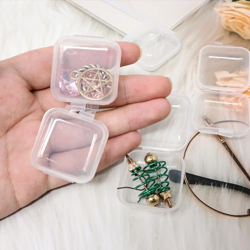 Image of Honbay 50PCS Mini Square Storage Containers Plastic Clear Earplugs Organizer Case Small Bead Storage Box with Hinged Lid for Tiny Beads Jewelry Accessories Hardware Screws Nail Pills