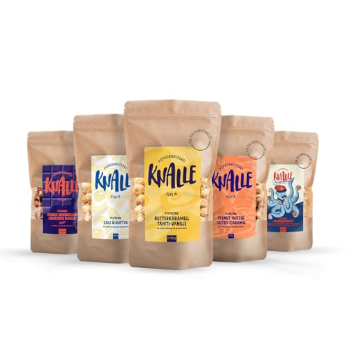 Popkornditorei Knalle GmbH Popkorn mit Knalle bunt - süß und knusprig - Kino Snacks Popcorn besser als im Kino Karamell Süßigkeit 5x 100 g
