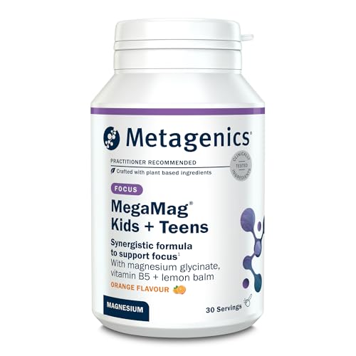 Metagenics MegaMag Kids + Teens - Magnesium & Lemon Balm Powder with B Vitamins for Focus at School - Orange, 30 Servings