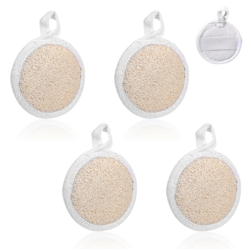 Tyqour 4 Pcs Natural Loofah Sponge Facial Scrub Exfoliating Pads for Face Exfoliating Loofah Pads Scrubbers Facial Sponge Loofah Natural for Women Men Bath Shower (White)