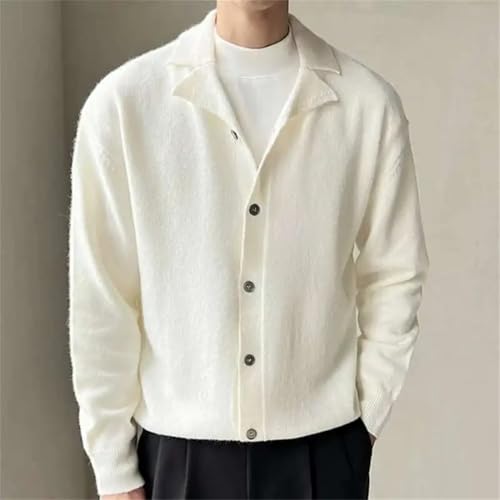 Men's Lapel Cardigan Knitted Solid Color Sweater Warm Single-Breasted Cardigan Sweater3