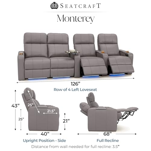 Image of Seatcraft Monterey Home Theater Seating Gray Row of 4 Left Loveseat