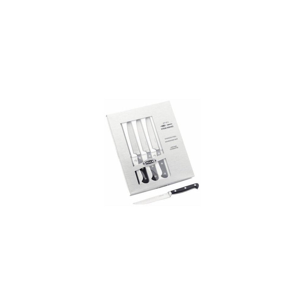 Stellar Silver Classic Set Of 6 Steak Knives With Serrated Edge Blades In Gift Box, Stainless Steel, Triple Riveted Handles, Dishwasher Safe