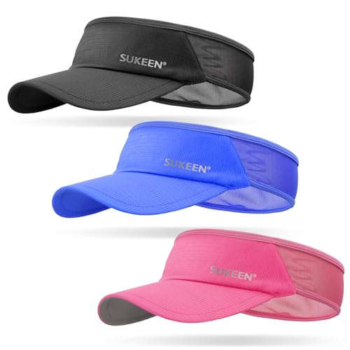 Image of Sukeen 3 Pack Sports Sun Visor Men Women Lightweight Packable Cooling Stretchy Visor Hat for Running, Tennis, Golf