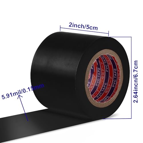 Image of Black Electrical Tape 2 in x 66ft, PVC Insulation Tape, Flame Retardant & Weather Resistant, Heavy Duty for Professional Wiring, Automotive, and Household Repairs