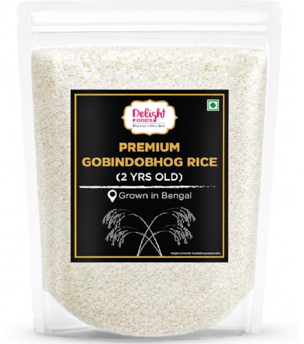 Image of Delight Foods Premium Bengali Gobindobhog Rice 1kg | 2 Years Old Aged | Unpolished Aromatic Short Grain Chawal | Grown in Bengal | Ideal for Payesh /Kheer, Biryani & Pulao