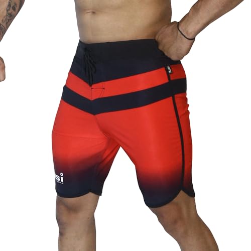 Image of USI Universal Shorts for Men, 411PT Triangle Physique Board Shorts, Fitness Shorts, Polyester Elastane Construction, Hook Loop Fly (Large, Red)