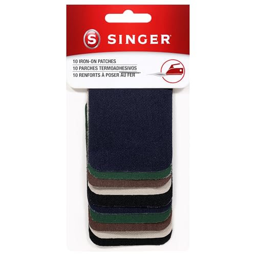 SINGER Iron-On Twill Patches, 2-Inch x 3-Inch (10-Count, Assorted Dark Colors)