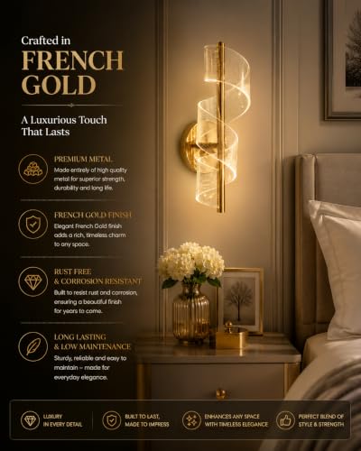 Image of FILLISKA Luxurious Acrylic Crystal Wall Lamp with Adjustable Colour Changing Function, Elegant Finish (FrenchGold Twister-3022)