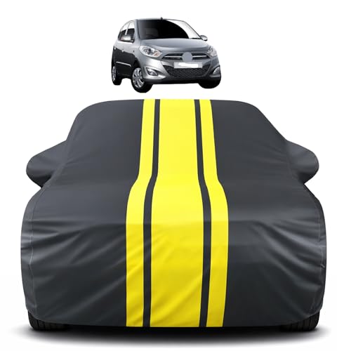 Image of Auto Hub Car Cover Compatible with Hyundai i10 (Model : 2007-2014) with Mirror Pocket, Soft Cotton Lining, i10 Car Cover Waterproof - Yellow-Black