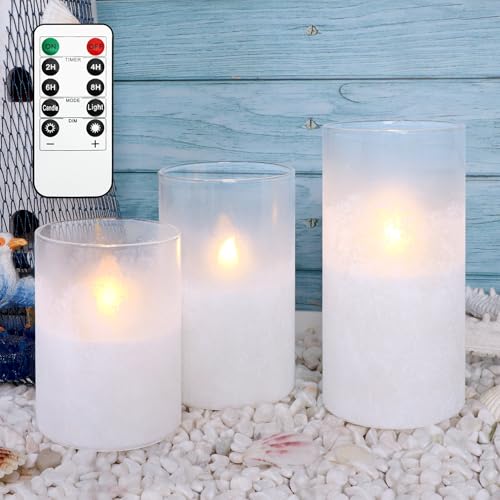 Image of MELTONE LED Flameless Candles with Remote & Timer Real Wax White Sandblasted Process Battery Operated Candles for Home Party Bedroom Birthday Christmas Summer Decor Set of 3