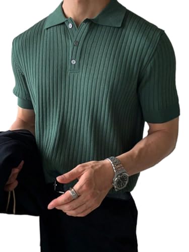 Men's Classic Regular-Fit Polo Shirt Men's Solid Color Fine Ribbed Shirt