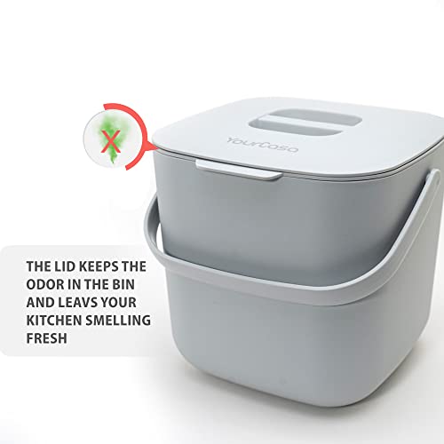 Yourcasa® Compost Bin Kitchen With Lid - 1.85 Gallon - Countertop Composter For Organic Waste - Dishwasher Safe - Odour-Proof - Removable Inner Sieve - Indoor Trash Can Bucket Garbage (Grey) #TOP6