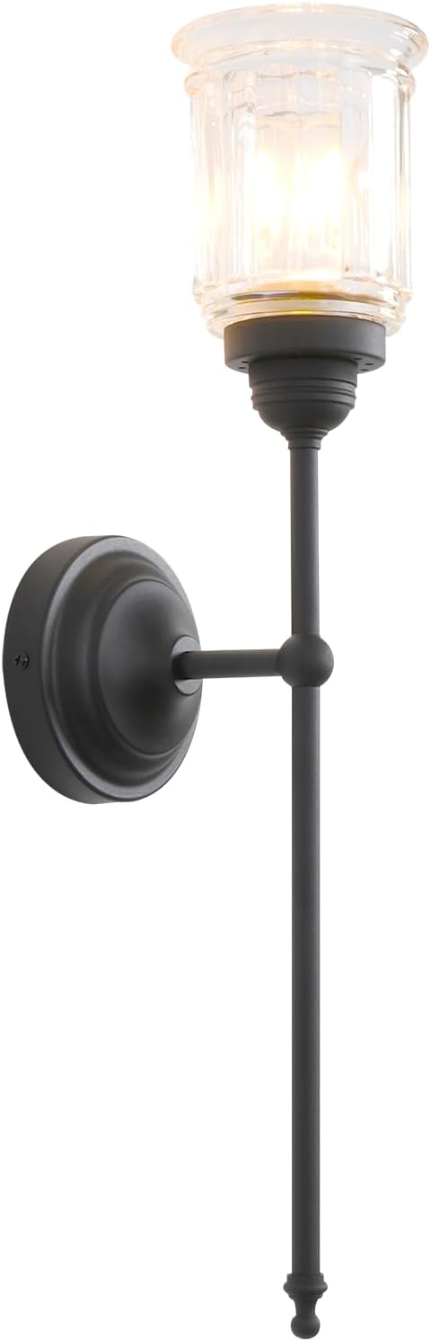 Vintage Sconces Wall Lighting with Clear Fringe Glass Lampshade, 1-Light Indoor Wall Mounted Fixture with Long Arm for Living Room Bedroom Bathroom Hallway Stairs