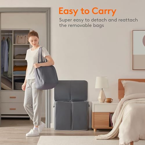 Lifewit 105L Double Laundry Hamper with Lid and Removable Laundry Bags, Divided Basket with Handles, Large Separated Clothes Basket for Bedroom, Bathroom, College Dorm, Laundry Sorting, Grey - Cosy Home Interiors Lifewit 105L Double Laundry Hamper with Lid and Removable Laundry Bags, Divided Basket with Handles, Large Separated Clothes Basket for Bedroom, Bathroom, College Dorm, Laundry Sorting, Grey - Image 3