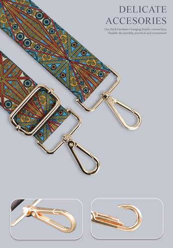 Image of Lyrovo Adjustable Purse Strap Replacement for Women, 1.5 inch Wide Crossbody Shoulder Strap Boho Handbag Strap (Aztec-Red Blue)
