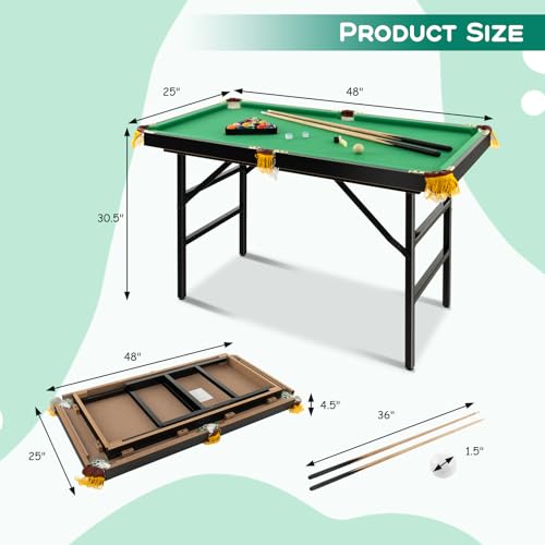 Costzon 47" Folding Billiard Table, Pool Game Table Includes Balls, Cues, Triangle, Chalk, Brush for Kids, Multipurpose Game Table for Parties & Family Gatherings - Image 7