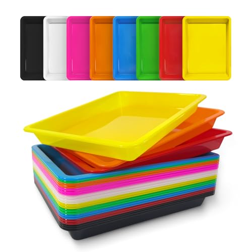 Slomg 10 Pack Plastic Art Craft Trays, Multicolor Activity Sensory Sand Puzzle Sorting Trays, Stackable Serving Platters for DIY Projects Painting Beads Jewelry Home Organizer Supply 11x8in